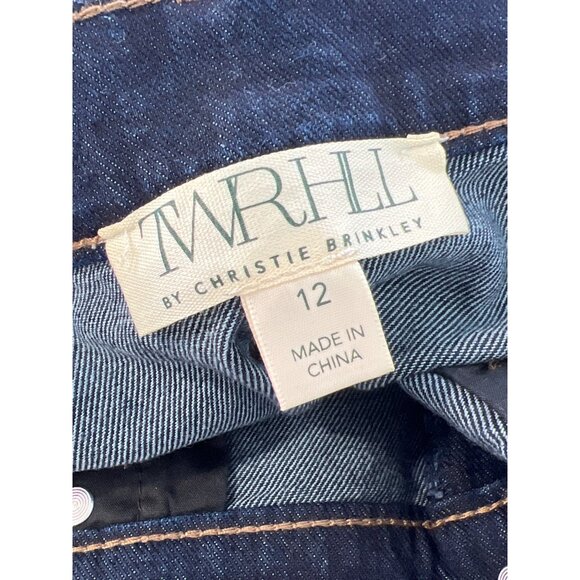 TWRHLL Christie Brinkley Wide Leg Cuffed Jean Size 12 Blue Denim Dark Wash NEW - Picture 3 of 7